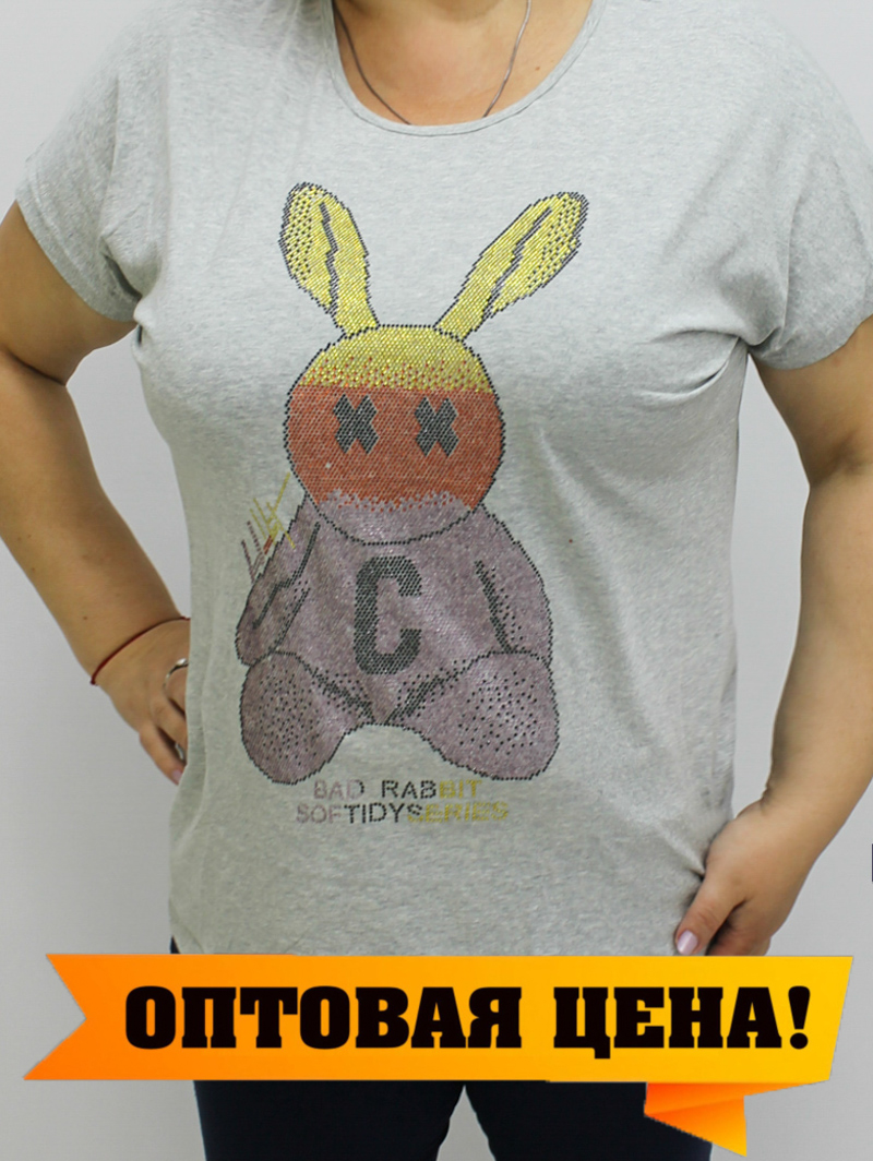футболка женская заяц стразы
